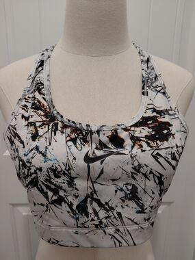 Nike White Abstract Splash Racerback Sports Bra #0154